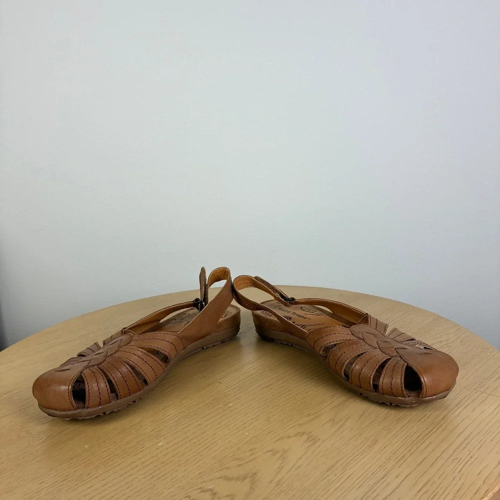 BareTraps Low Wedge Leather Fisherman Slingback Sandals Women's 9W Woven Summer
